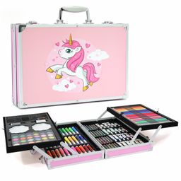 Aditi Toys Color Art Drawing Set 155 Pieces With Acrylic Paint, Colored Pencils, Oil Pastel Crayons, Sketch Pens, Watercolors, Brushes Big Coloring Suitcase, Portable Foldable Design with Carrying Handle and Snap (Pink Unicorn)-14