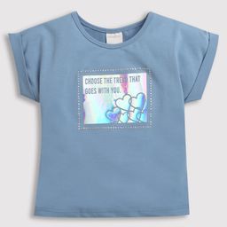 Tiny Girl Cotton Half Rollup Sleeves Foil Sticker Detailed Top -  Powder Blue-image-11