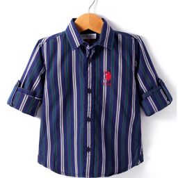 US Polo Assn Cotton Knit Full Sleeves Stripe Shirt - Navy Blue-image-36