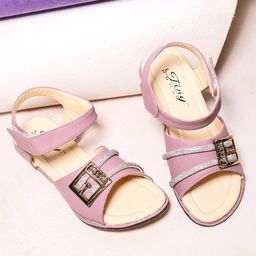 Tiny Bugs Buckle Designed Stones Embellished Velcro Closure Sandals - Pink-image-58