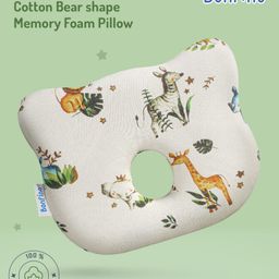Bonfino Premium Cotton Bear shape Memory Foam Pillow African Safari Print - Green & White-image-116