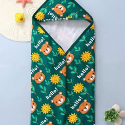 Babyhug Interlock Knit Hooded Towel With Animal Print L 30 x B 30 cm - Dark Green-picture-17