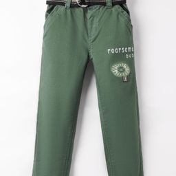 Olio Kids Cotton Woven Full Length Trouser With Lion Embroidery & Belt - Olive Green-image-54