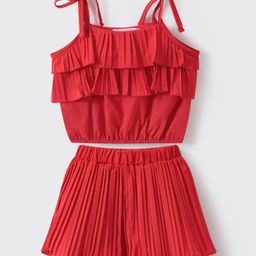 Mark & Mia Sleeveless Top & Shorts Set with Frills - Red-image-44