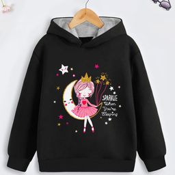 Trampoline Cotton Blend Full Sleeves Sparkle When You re Sleeping Text Printed Hooded Sweatshirt - Black-picture-15