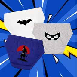 NUSYL Cotton Pack Of 3 Bat Printed Briefs - White Grey & Royal Blue-picture-25