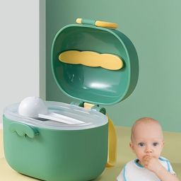 TONY STARK 400 ml Portable Milk Powder Container, Baby Food Container for Travelling, First Feed Baby Storage Box with Built-In Scoop Holder (Green Bunny Beige)-4