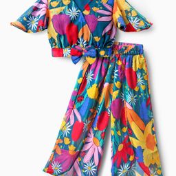 Ollington St. Woven Co-Ord Set Of Half Sleeves Floral Printed Top & Culotte Pant - Multicolor-image-79