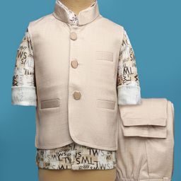 Rikidoos Full Sleeves Typography Printed 3 Piece Party Suit Set - Beige-picture-11