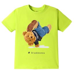 KAVEE Pure Cotton Half Sleeves Bear & Break Dance Text Printed Bio Washed Tee - Neon Green-picture-25
