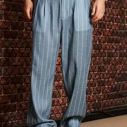 House of Koala Unisex Striped Relaxed Loose Fit Pleated Trousers-image-17