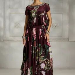 Rivaar By Rocky Star Floral Printed Crop Top With Maxi Skirt Co-Ords-image-7
