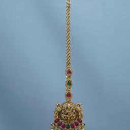 Diksha collection Brass-Plated Stone-Studded & Beaded Maang Tikka-image-76