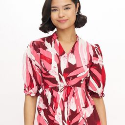 DressBerry Women Print Mandarin Collar Puff Sleeve Shirt Style Top-picture-53
