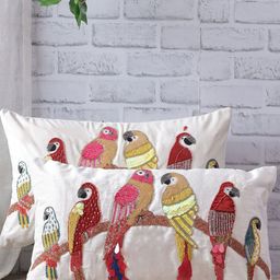 eyda Set Of 2 Off White & Red Embellished Velvet Rectangle Cushion Covers image 1