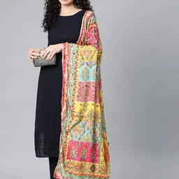 SWI Stylish Ethnic Motifs Printed Chiffon Dupatta with Mirror Work image 1