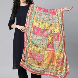 SWI Stylish Ethnic Motifs Printed Chiffon Dupatta with Mirror Work image 2