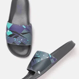 Reebok Classic Unisex Black & Purple Brand Logo Printed Classic Sliders-image-5