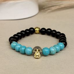 SANAA CREATIONS Unisex Crimson Stone Onyx & Red Jasper Stones Studded Elasticated Bracelet-image-63