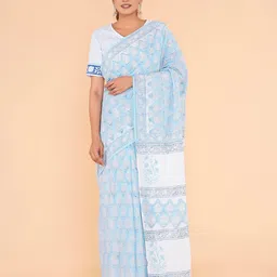 ShivanyaHandicrafts Floral Pure Cotton Block Print Saree-picture-48