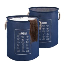 Kuber Industries 2-Pcs Blue & White Printed Foldable Cloth Basket With Handle - 60 L-19
