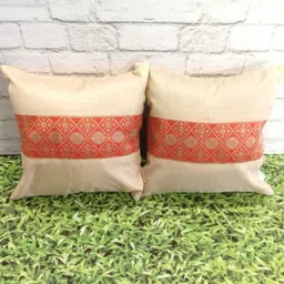 Pink Parrot White & Red 2 Pieces Ethnic Motifs Jacquard Silk Square Cushion Covers-image-54