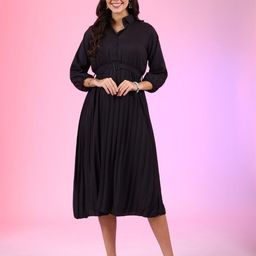 Raiyani Enterprise Women Shirt Collar Fit & Flare Midi Dress-picture-39