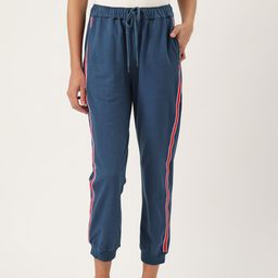 her by invictus Women Navy Blue Solid Cotton Cropped Joggers-34