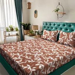 Myntra Elegant Homes Brown & White Floral 300TC Fitted Double King Bedsheet Set-2.5mX2.25m-picture-10