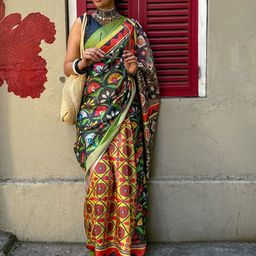 ETHNIC TODAY Ethnic Motifs Printed Zari Art Silk Patola Saree-16