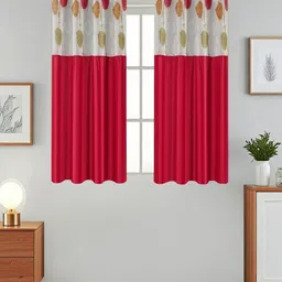 Aura Pink And White 2 Pieces Floral Printed Sheer Window Curtains-66