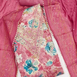 Mitera Embroidered Sequinned Pure Cotton Unstitched Dress Material-image-6