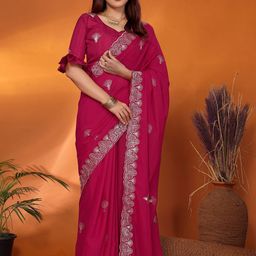 FABMORA Floral Embroidered Sequinned Pure Georgette Saree-38