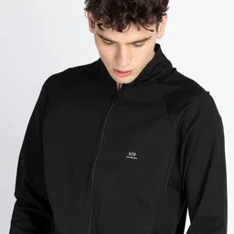 Status Quo Men Solid Mock Collar Front-Open Sweatshirt image 2