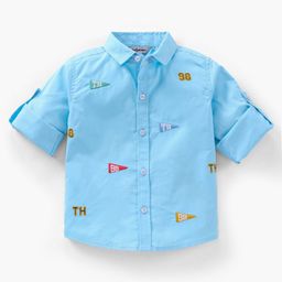ToffyHouse Full Sleeves Shirt Text & Number Embroidery - Blue-image-4