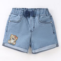 Babyhug Cotton Stretched Mid Thigh Length Teddy Patch Shorts  - Blue-image-2
