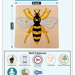 WISSEN Wooden Bee parts peg board puzzle for kids - 9 Pieces-25