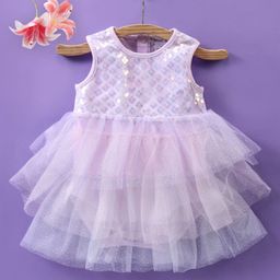 Mark & Mia Sleeveless  Party Frock Style Onesie with Sequin Detailing - Purple-image-2