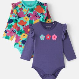 Bonfino 100% Cotton Full Sleeves Onesies With Floral Print & Frill Detailing Pack Of 2 - Green & Blue-image-80