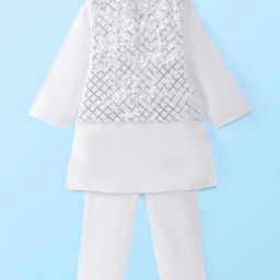 Babyhug Full Sleeves Solid Kurta Pyjama Set with Sequenced Embroidered Jacket - White & Silver-image-66