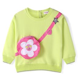Babyhug Cotton Knit Full Sleeves Solid Colour Sweatshirt with Attached Floral Printed Sling - Light Green-image-59