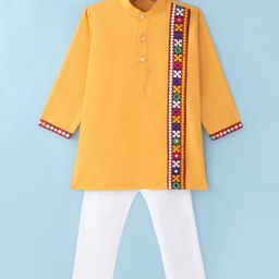 Dapper Dudes Full Sleeves Abstract Embroidered & Mirror Work Detailed Kurta With Pyjama - Yellow-image-32