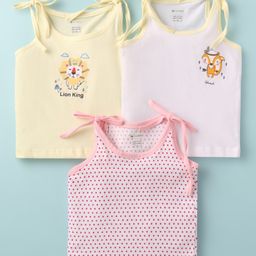 OHMS Single Jersey Knit Singlet Sleeves Slips with Polka Dots & Animal Print Pack of 3 - Yellow White & Pink-20