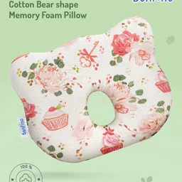 Bonfino Premium Cotton Bear shape Memory Foam PillowCupcake Print - Pink & White-picture-2