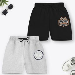 Trampoline Cotton Blend Pack Of 2 Typography Patch Detailed Shorts - Grey & Black-image-69