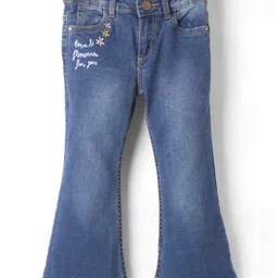 Under Fourteen Only Denim Floral Embroidered Washed Jeans - Blue-picture-7