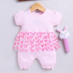 Wonderchild Half Sleeves Hearts Printed Romper - Pink-image-28
