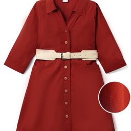 Hola Bonita Cotton Woven Three Fourth Sleeves Shirt Dress With Belt - Rust Orange-picture-41