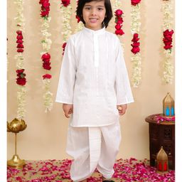 BownBee Pure Cotton Woven Full Sleeves Glitter Striped Dhoti Kurta Set - White-image-85