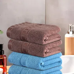 Kuber Industries Blue & Brown 4 Pieces Self Design Cotton Face Towels-41